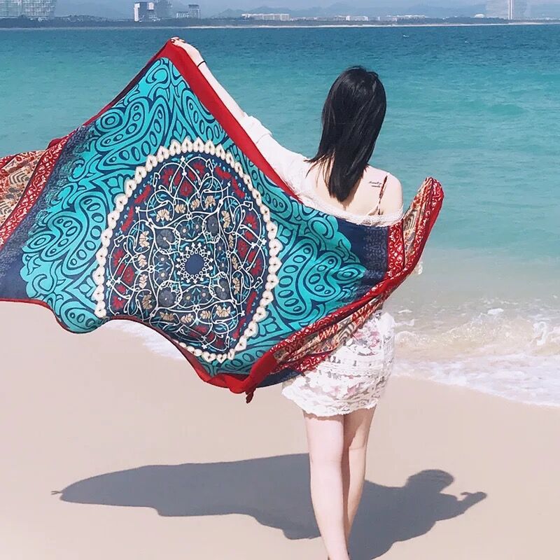 Wholesale Cotton Linen Seaside Oversized Sunscreen Silk Scarf
